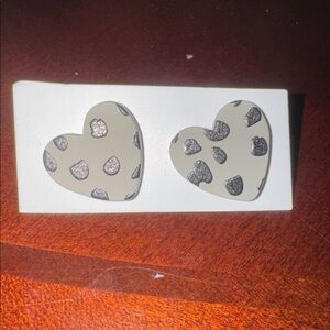 Gray & Black Cheetah Print Heart Earrings